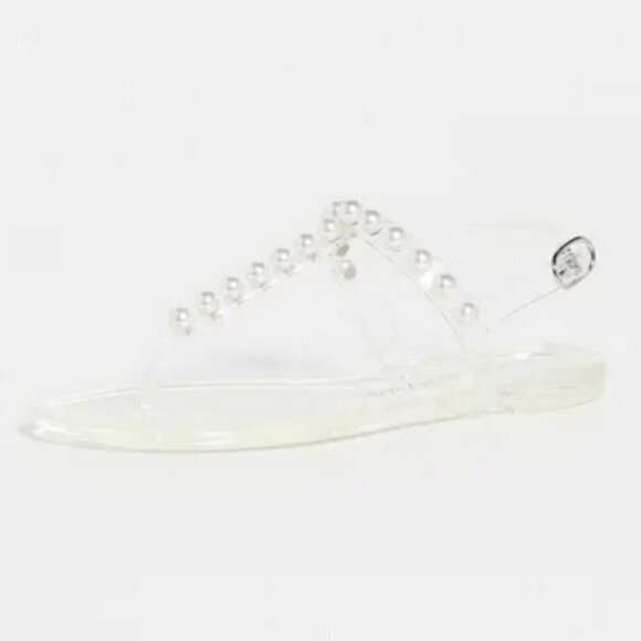 💕STUART WEITZMAN💕 Goldie Jelly Sandal Thong ~ Clear Pearl Embellishments 12 - Picture 3 of 15